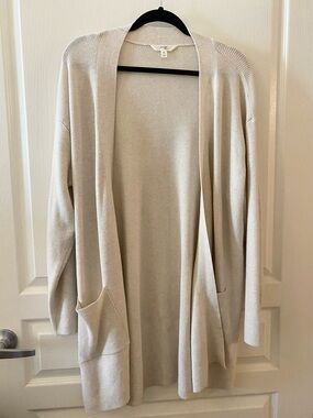 TERRA & SKY Long Sleeve Knit Open Front Duster in Cream - 14W